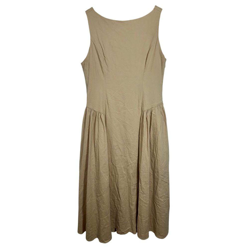 Abercrombie & Fitch Tan Beige Pleated Sleeveless Midi Dress Womens Size Large L - Picture 2 of 10